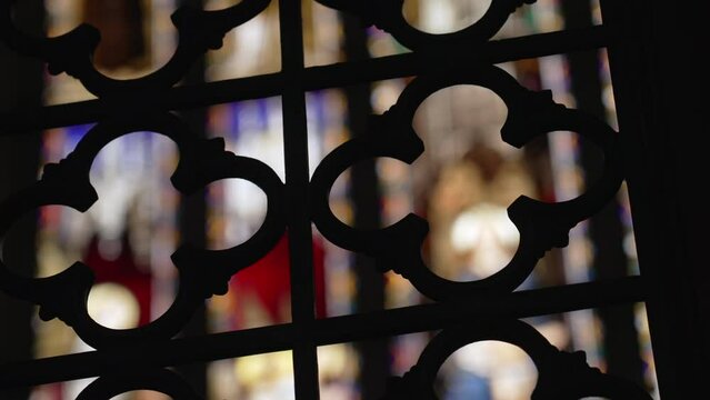 Christian pattern decoration inside Traditional Church. Ornamentation Catholic Cathedral detail interior
