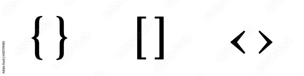 Poster brackets icon set. square brackets, curly braces and angle brackets. vectors.