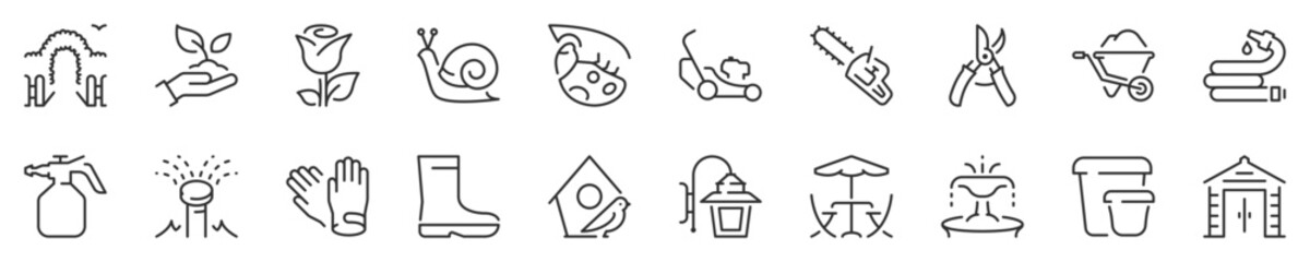 Gardening and seeding activities thin line icon set 2 of 2. Symbol collection in transparent background. Editable vector stroke. 512x512 Pixel Perfect. - obrazy, fototapety, plakaty