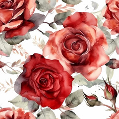 beautiful red roses as repeatable background pattern for digital paper or wrapping paper, generative ai