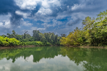 Landscape of the Usumacinta river, the international geographic border between Mexico and Guatemala.