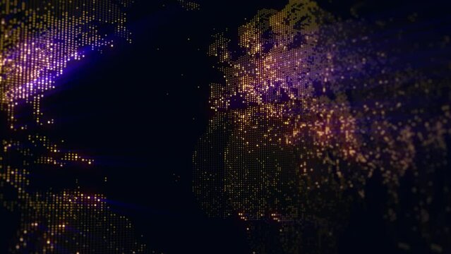 Slowly changing illumination of a digital map of the Earth. Lights of megalopolises blend in soft glow. Perfect background for any video, graphics or project. Looped, 4K
