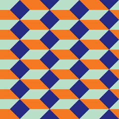 Tropical neon color 3D isometric cube vector seamless pattern background. Horizontal rows rectangle cubes abstract backdrop. Symmetrical design with geometric shapes. Diagoanl three dimensional effect