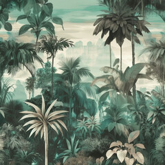 Serene palm forest background, Generative AI