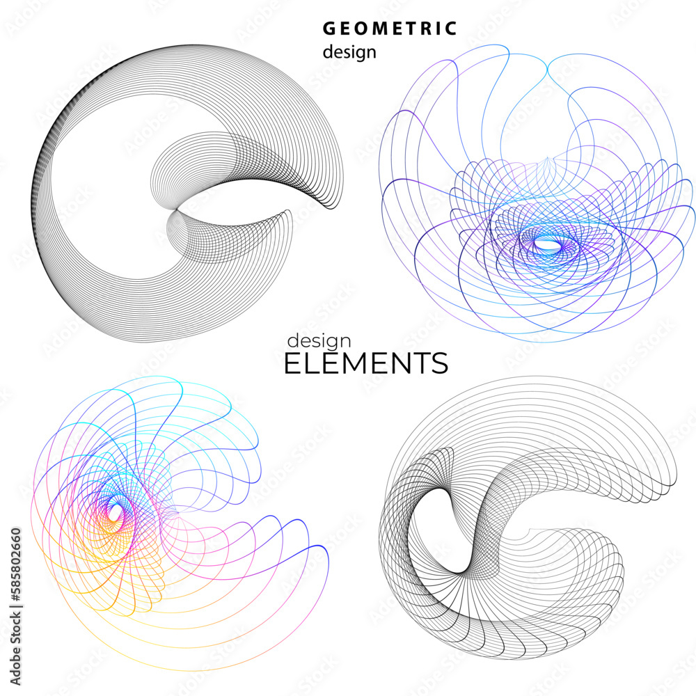 Poster set design element circle. isolated bold vector colors golden ring from. abstract glow wavy stripes 