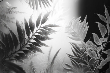 black and white background. texture from the leaves of tropical trees. forest and nature. ai generative