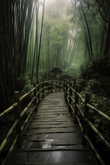 Obraz premium Scenery of Bamboo forest in spring surrounded by silence. Path to bamboo forest. Generative Ai.