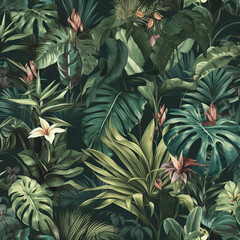 Fototapeta na wymiar Exotic tropical jungle backdrop, Generative AI