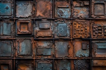 stack of rusted metal squares. Generative AI