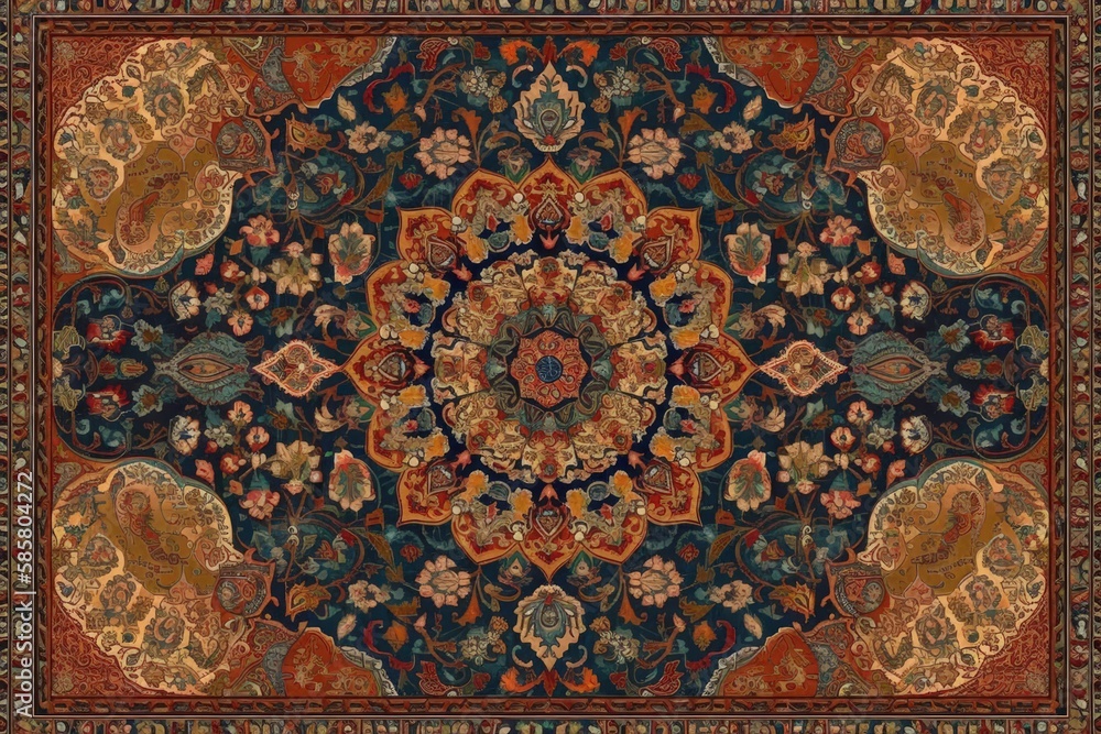 Poster luxurious rug with intricate patterns and designs. generative ai