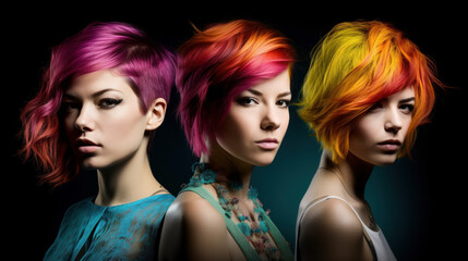 Naklejka premium Bold hair color line with stunning models, Generative AI