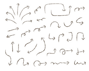 Hand drawn crayon textured brush strokes arrows set