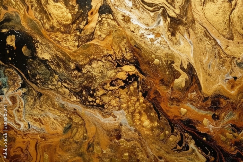 Poster detailed close-up view of a unique brown and black marble pattern. generative ai
