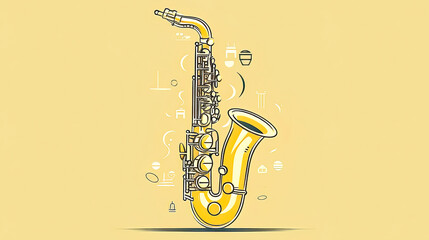 Creative illustration with saxophone emblem and logo, generative AI.