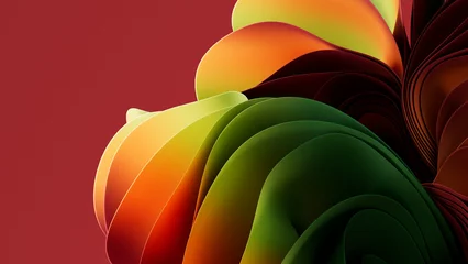 Fotobehang 赤と緑が鮮やかなアブストラクト3Dレンダリングイメージ, 南米 アフリカ 亜熱帯なイメージ © AMONT