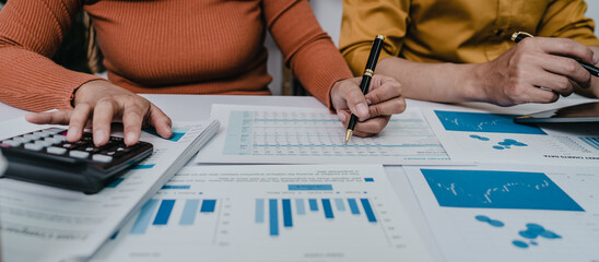 Business bookkeeping with calculator of bookkeeper and household calculating chart graph annual...