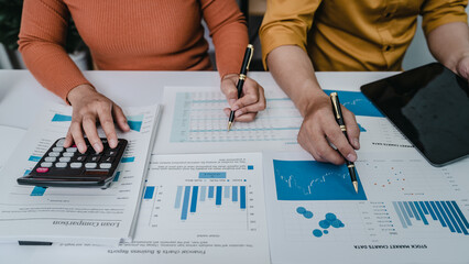 Business bookkeeping with calculator of bookkeeper and household calculating chart graph annual...