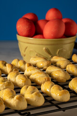 Greek Easter eggs and traditional cookies.