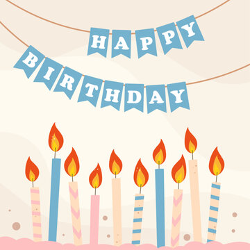 Happy birthday postcard with candles, vector illustration