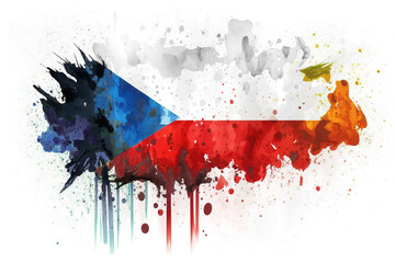 An Illustration of an Expressive Watercolor Painted Czech Republic Flag With an Explosion of Color, Movement and Artistic Flair
