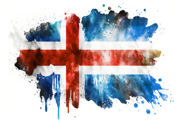 Iceland Flag Expressive Watercolor Painted With an Explosion of Color, Movement and Artistic Flair