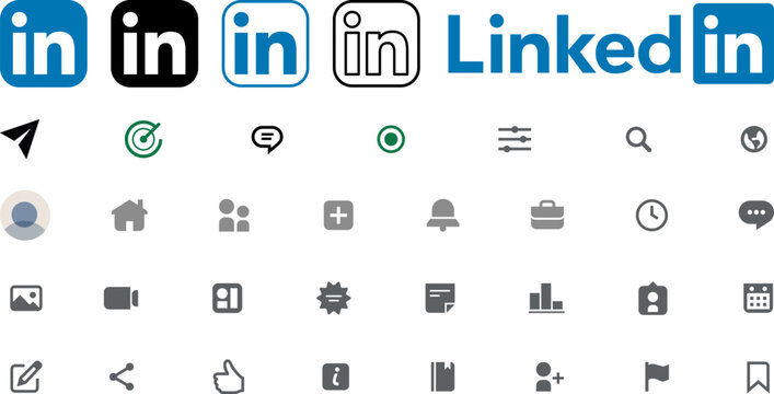 LinkedIn Set of Mobile App interface icons and logos
