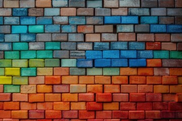 vibrant and colorful brick wall with red, yellow, blue, and green bricks. Generative AI