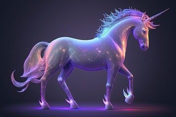 Obraz na płótnie Canvas holographic magical unicorn concept of startup company on dark background