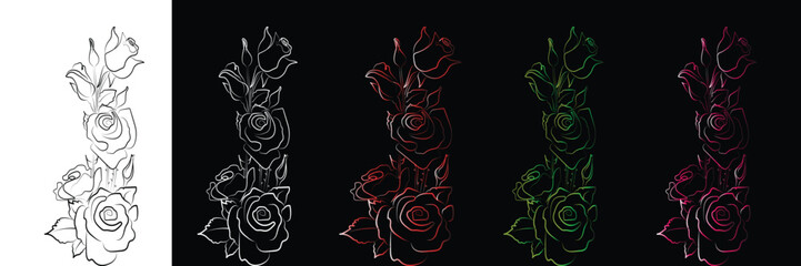 Flower set line  art isolated vector illustration.