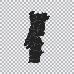 Political map of the Portugal isolated on transparent background. Vector.