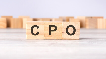 CPO - word concept written on wooden cubes or blocks on a light background