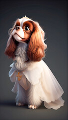 Cavalier king charles spaniel dog, dog animal with wedding dress generative ai