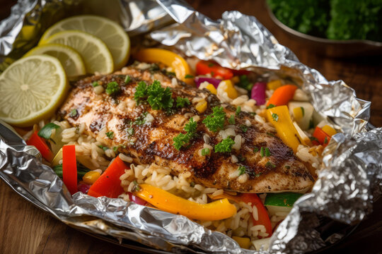 Grilled Tilapia in Foil delicious meal by Ai generated.