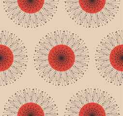stylized dandelions flowers seamless pattern tile red ivory - 585811604
