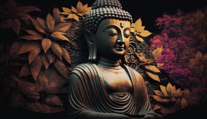 buddha statue in the temple, wall print, home decor design, 