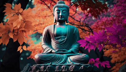 Foto auf Acrylglas buddha statue in the temple, colorful wall print, home decor design,  © Ashokraj