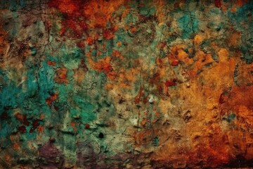 weathered and colorful wall with peeling paint and rust. Generative AI