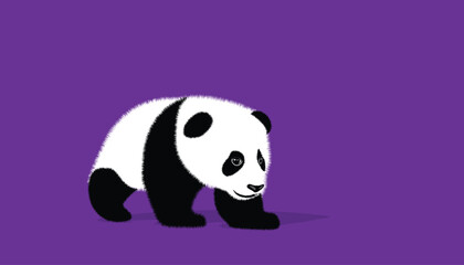 cute baby panda Black and white linear hand drawn panda bear vector illustration on colorful background.