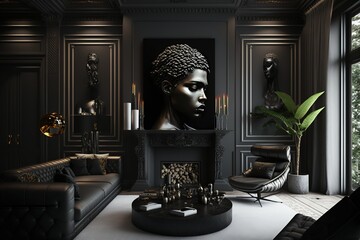 Black interior design. Generative Ai.