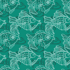 Abstract Seamless Dry Brush Pattern with Fish