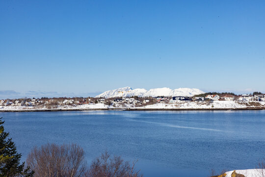 Winter landscape on the coast in Broennoey municipality, Helgeland coast, Norway