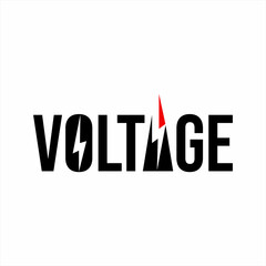 Voltage word design with thunderbolt symbol on letters O and A.