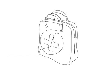 Continuous one line drawing of first aid kit box. simple first aid bag line art vector illustration. Editable stroke.
