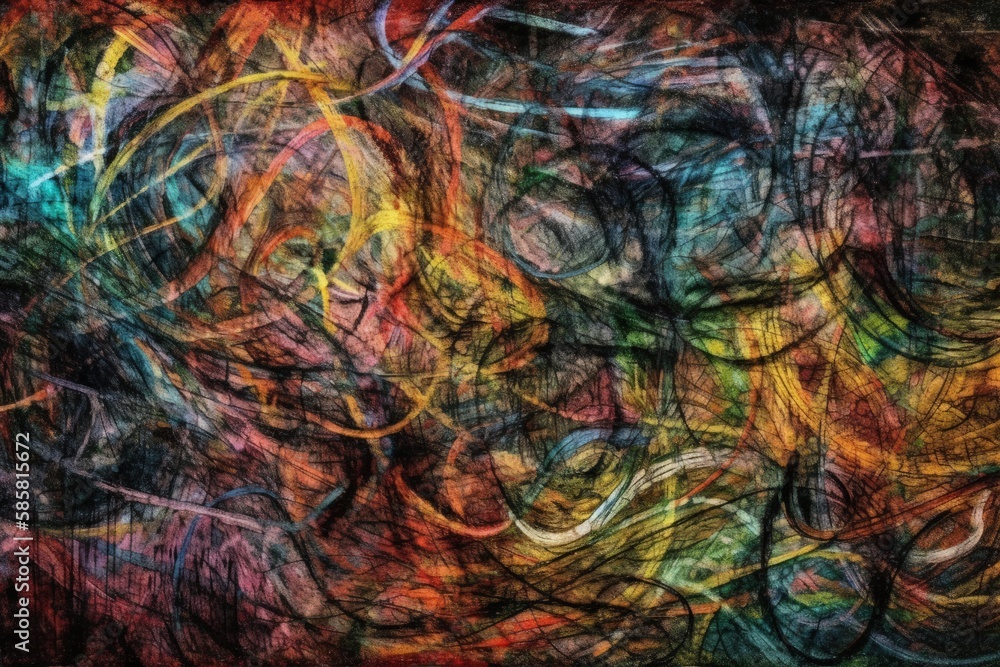 Poster vibrant and abstract painting with bold colors and various shapes. generative ai