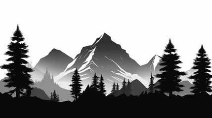 Majestic Mountains and Fir Trees Camping Scene