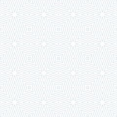 Geometric lines seamless pattern. Blue and white vector texture with thin diagonal stripes, lines, diamond shapes, stars. Abstract subtle minimal background. Luxury linear ornament. Repeat geo design
