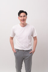 Fototapeta premium Portrait of young asian man over white background studio.