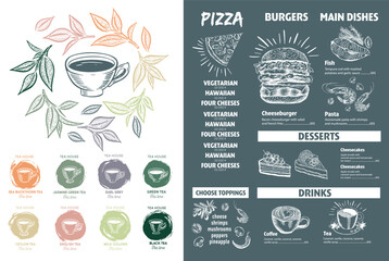 Menu restaurant brochure. Green Tea Cup. Flyer with hand-drawn graphic.	
