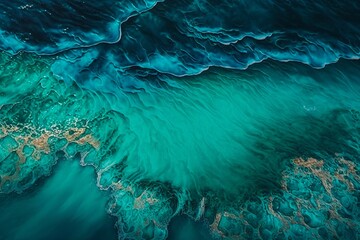 Close up wave at clear turquoise blue sea near shore. Summer Texture background. Generative AI