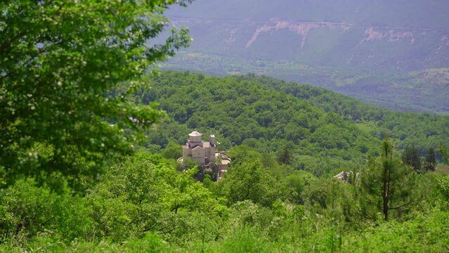 Beautiful view at the lower part of the Ostrog Monastery or Monasterio de Ostrog in Montenegro. It is an important Orthodox religion center in Balkans